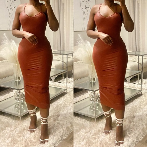 Dresses & Skirts - Rust Longline Faux Leather Midi Dress